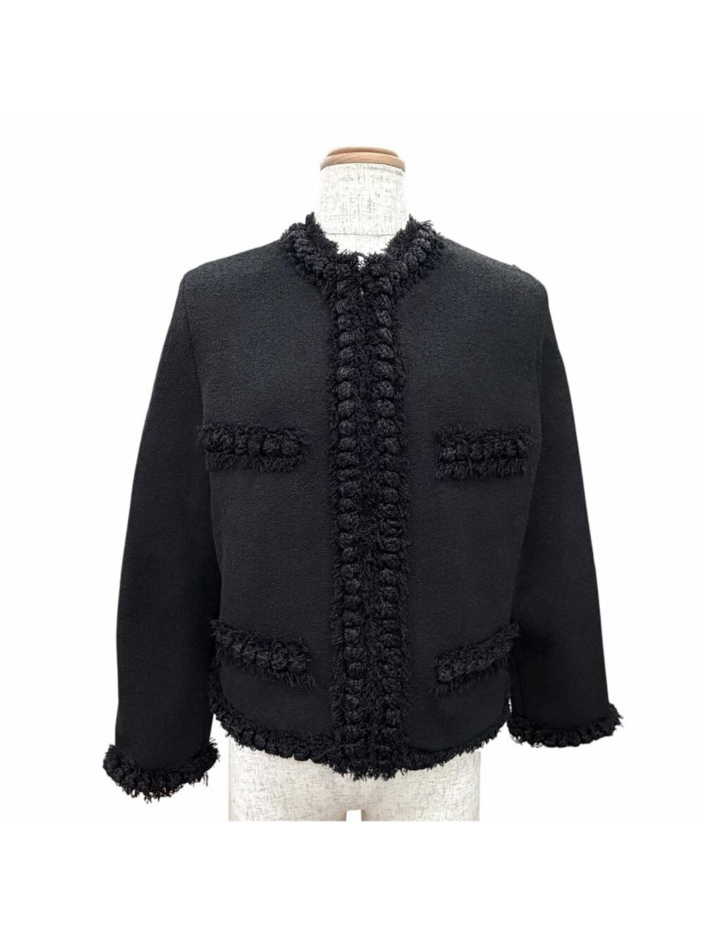 Chanel Metiers D'art CC Logo Collarless Jacket Black IT 40